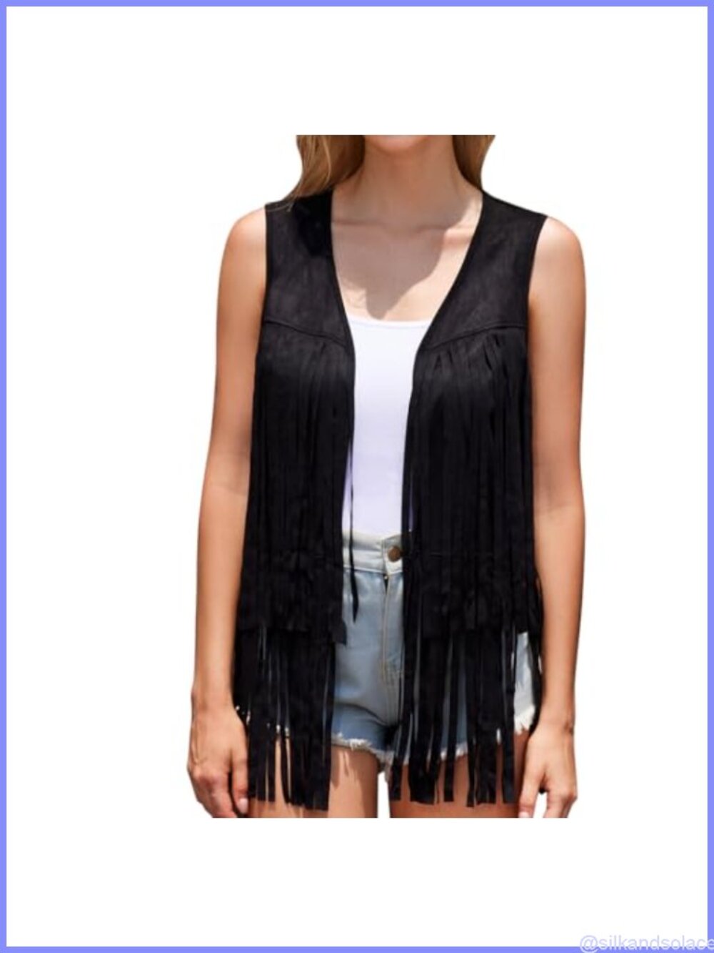Faux Suede Fringe Vest Cowgirl Western 70s Hippie Tassel Open Front Sleeveless
